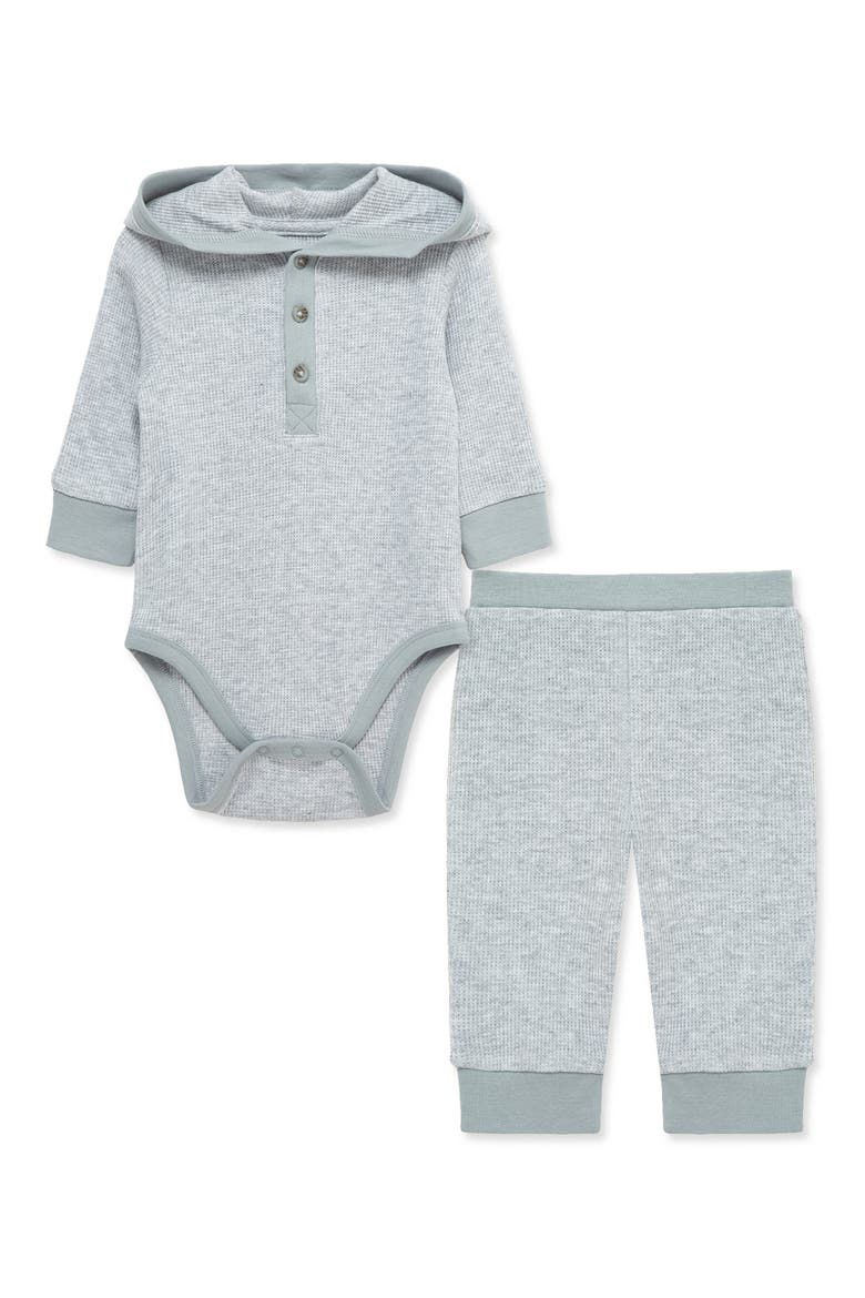 Waffle Knit Bodysuit & Pants Set, Alternate, color, HEATHER GRAY