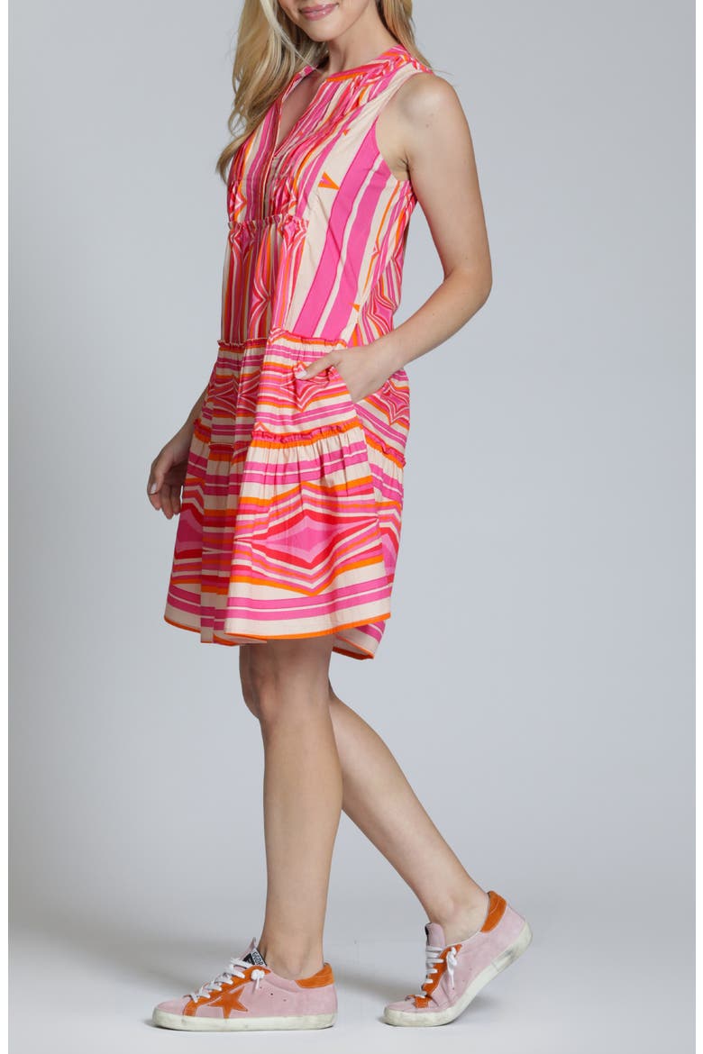 Pintuck Sleeveless Cotton Dress, Alternate, color, PINK ORANGE MULTI
