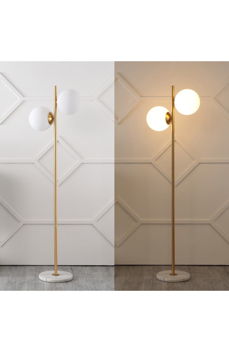 JONATHAN Y Oscar 60.5" 2-Light Modern Parisian Candlestick Iron LED Floor Lamp, Brass Gold/White, Alternate, color, Brass Gold