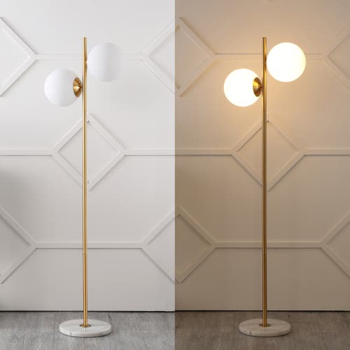 Jonathan Y Oscar 60.5" 2-light Modern Parisian Candlestick Iron Led Floor Lamp, Brass Gold/white In Brass Gold