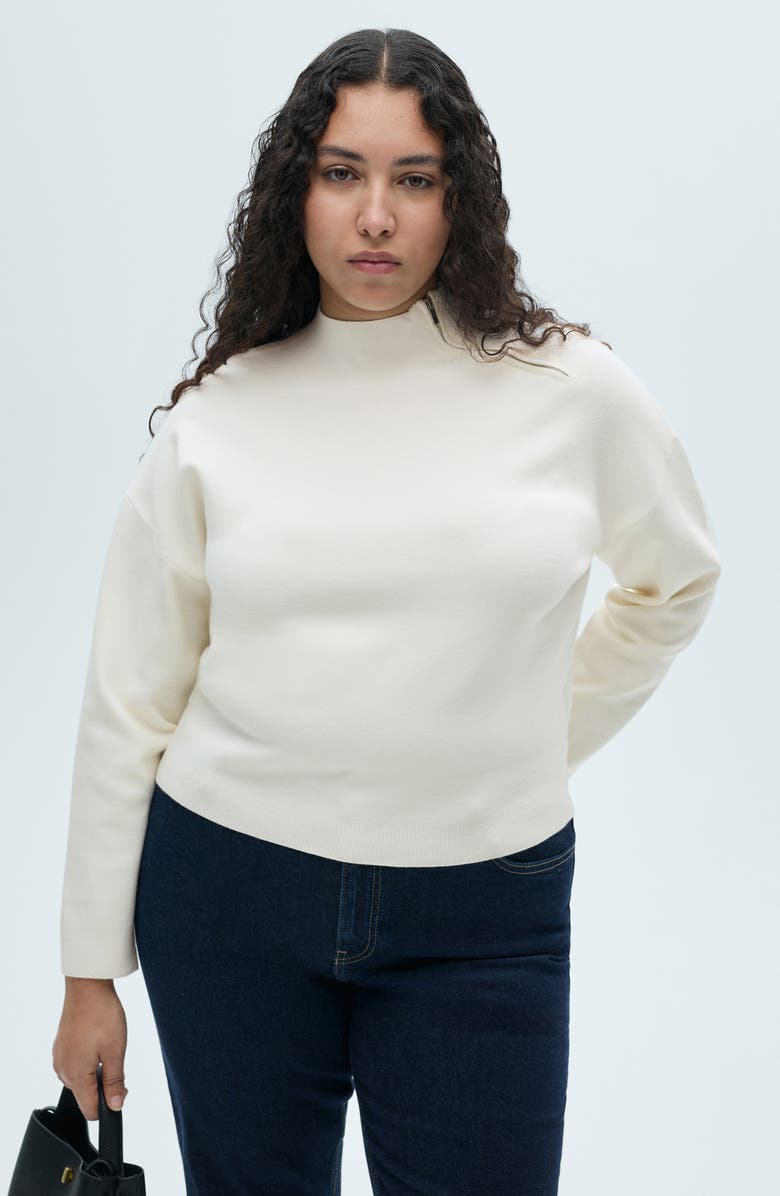 MANGO Konpaktu Asymmetric Half Zip Sweater, Alternate, color, Ecru