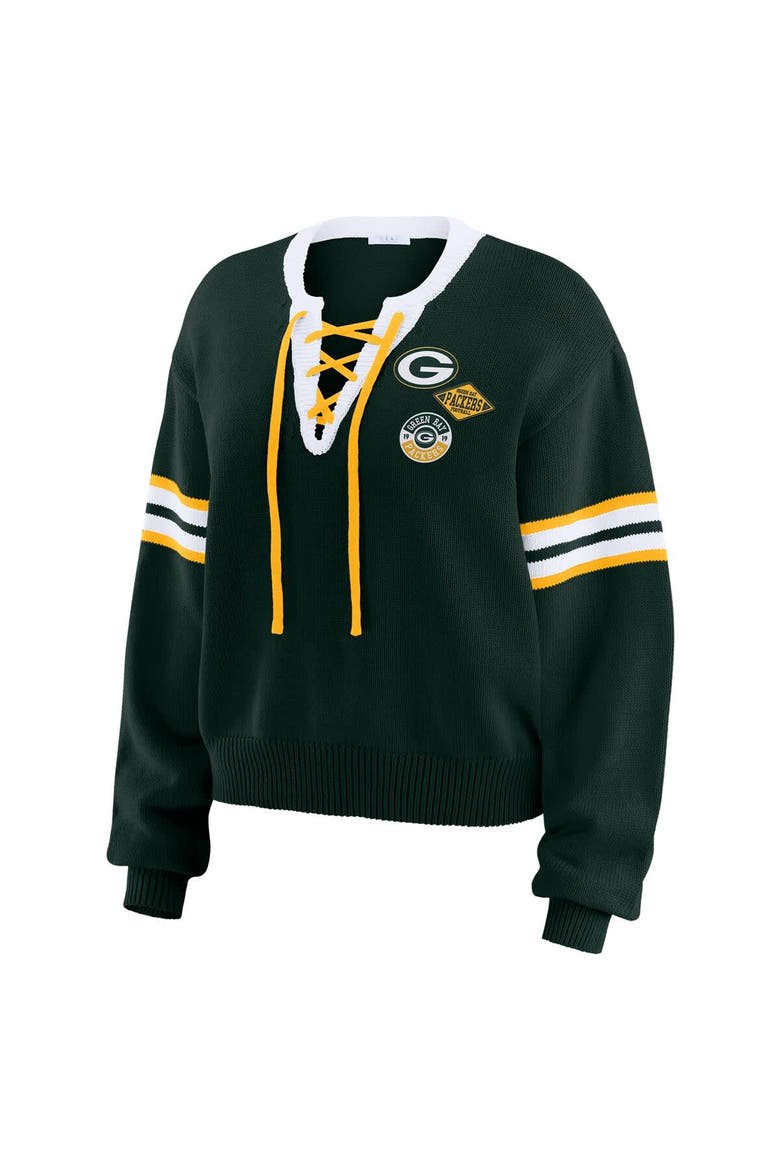 Women's WEAR by Erin Andrews Green Green Bay Packers Lace-Up Pullover Sweatshirt, Alternate, color, Green