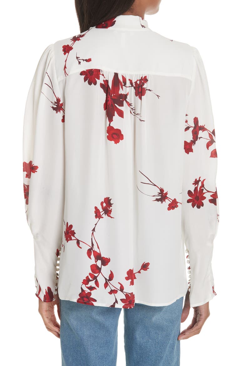 Angeletta Tie Neck Floral Silk Blouse, Alternate, color, PORCELAIN