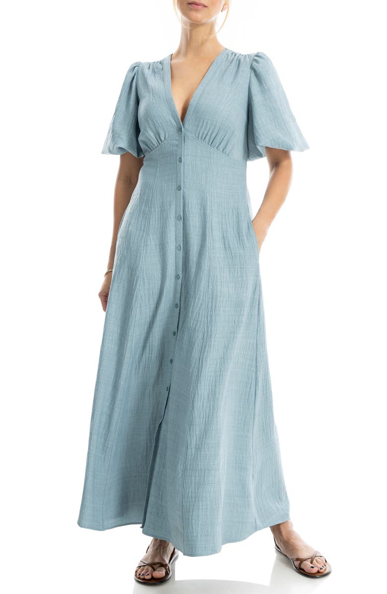 MAX STUDIO Bubble Sleeve Maxi Dress, Alternate, color, Heather Mineral