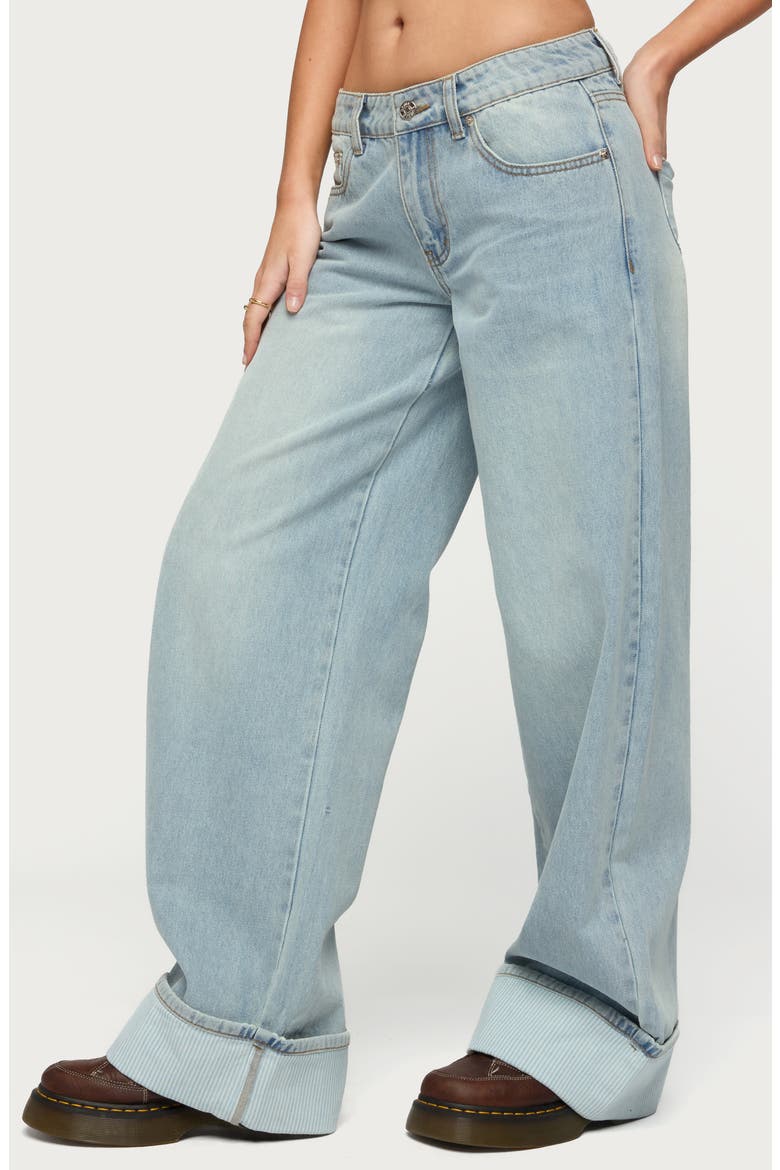 Contrast Heart Low Rise Cuffed Wide Leg Jeans, Alternate, color, LIGHT BLUE