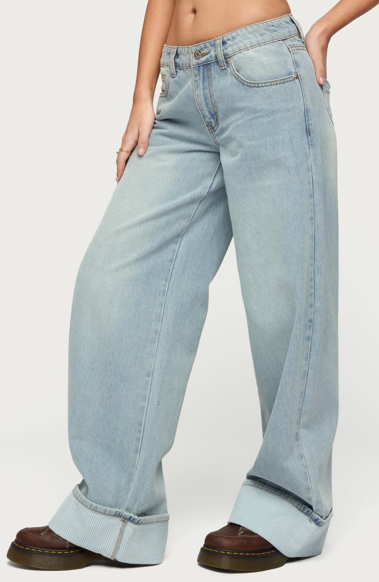 EDIKTED Contrast Heart Low Rise Cuffed Wide Leg Jeans, Alternate, color,