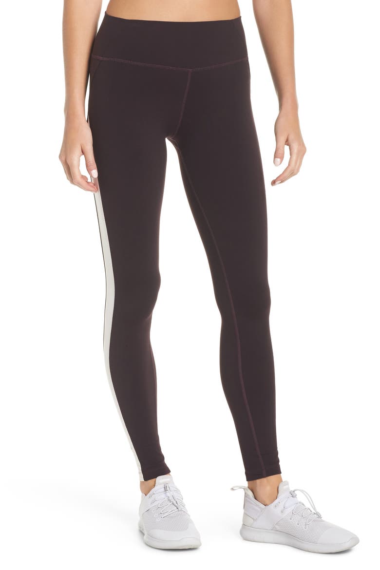 Midfield Leggings, Main, color, DARK WALNUT/ OFF WHITE