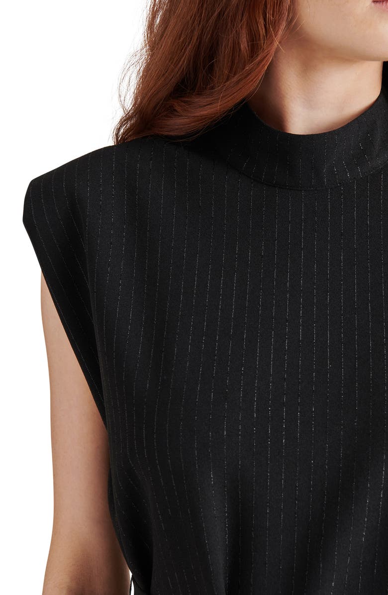 Steve Madden Adelie Pinstripe Sleeveless Mock Neck Dress, Alternate, color, Black