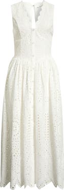Avec Les Filles Broderie Anglaise Cotton Midi Dress