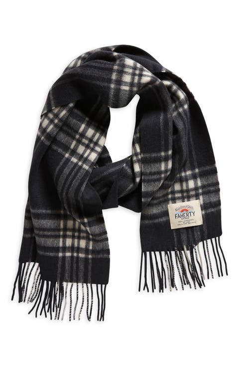 Charcoal Plaid Lambswool Fringe Scarf