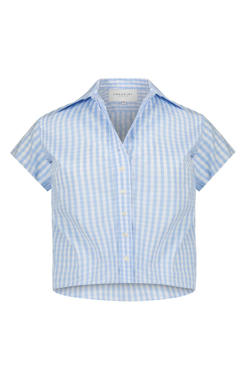 The Shirt by Rochelle Behrens The Boxy Cropped Short Sleeve Shirt, Alternate, color, Sky Blue Check