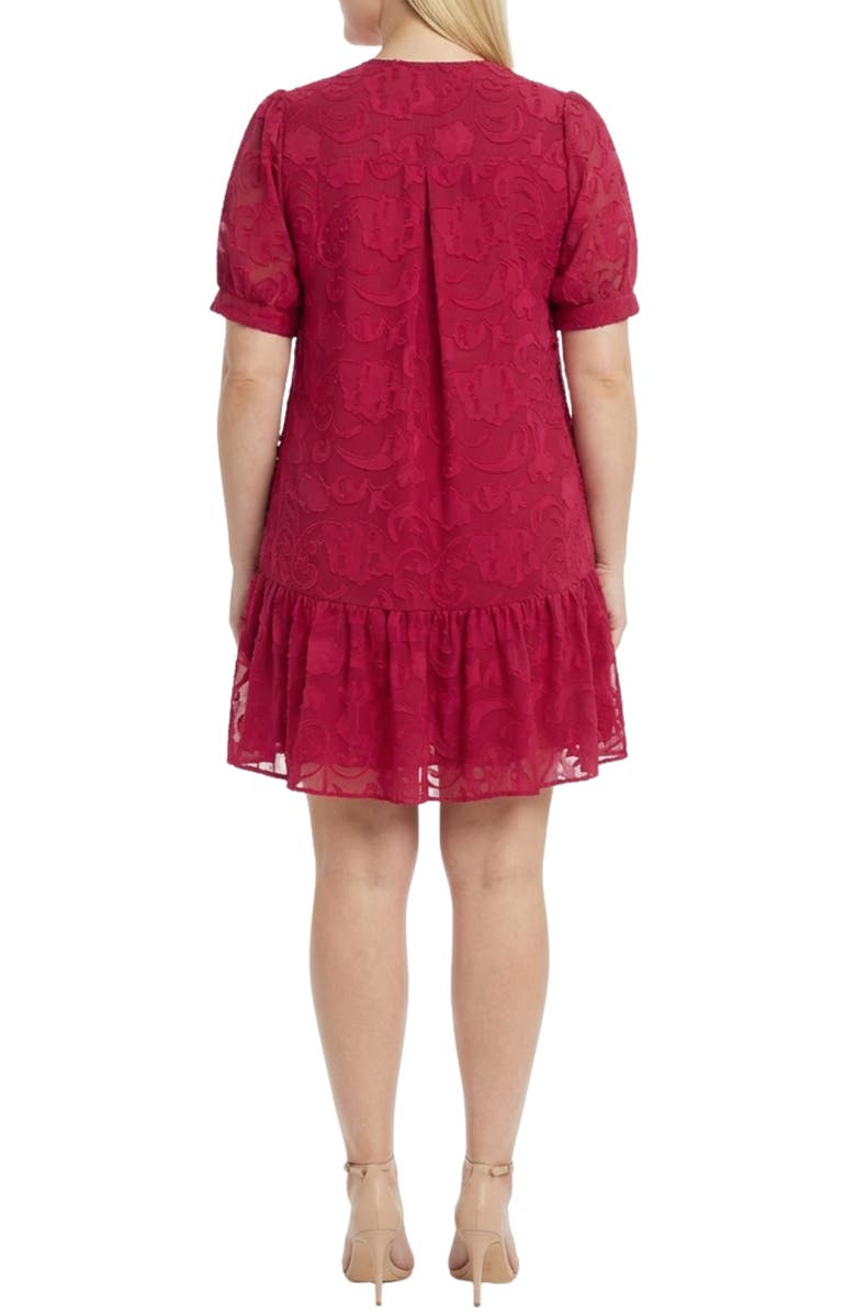 London Times Zip Front Short Sleeve Burnout Shift Dress, Alternate, color, Cerise