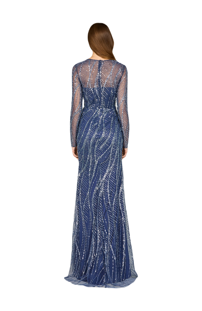 LARA New York Long Sleeve Sheath Gown with Silver Beads, Alternate, color,