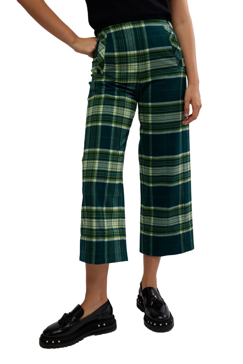 Acadia Plaid Crop Pants, Main, color, GREEN COMBO
