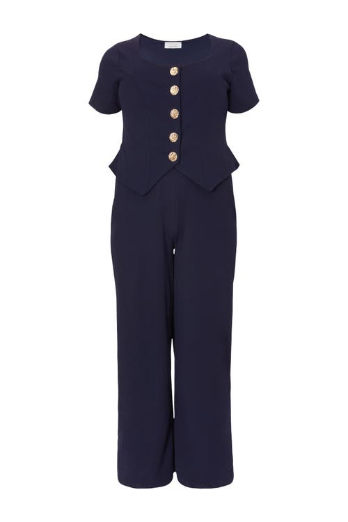 Quiz Plus Size Button Detail Palazzo Jumpsuit In Blue