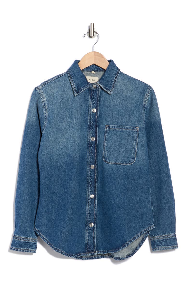 Ines Denim Button-Up Shirt, Alternate, color, SEAGATE