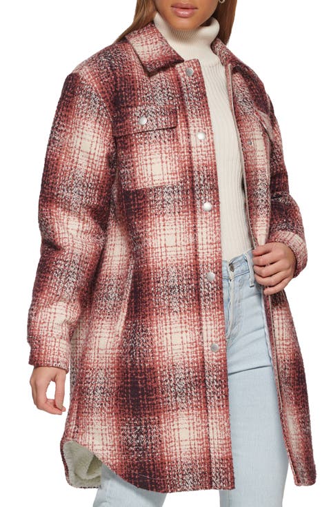 Plaid Faux Shearling Lined Long Shirt Jacket