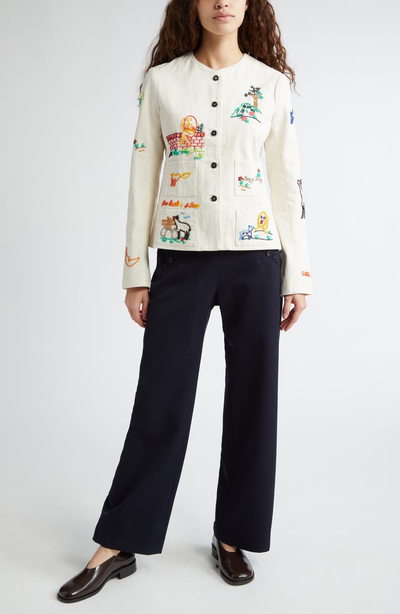 Bode Nursery Rhyme Beaded Cotton Jacket, Alternate, color, Ecru Multi