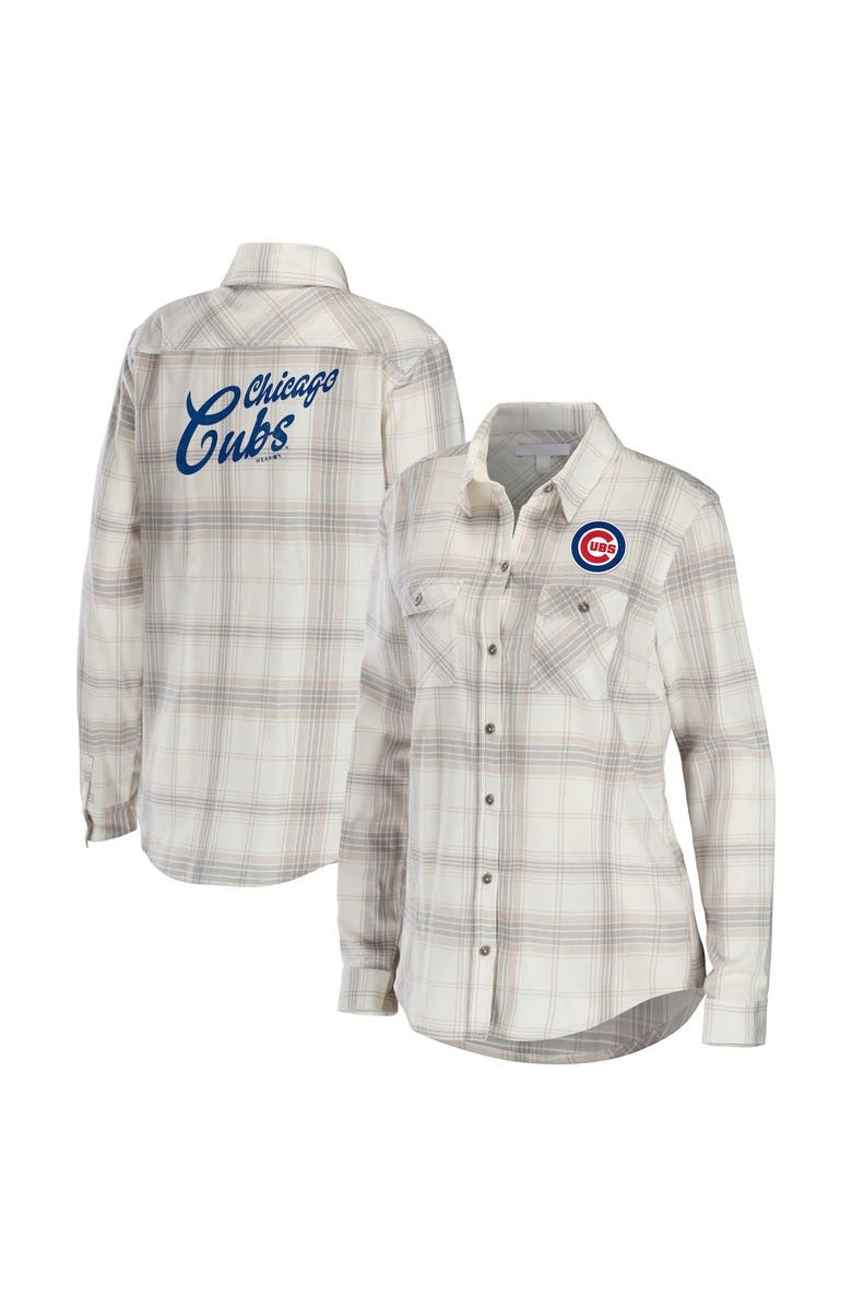 WEAR by Erin Andrews Women's WEAR by Erin Andrews Gray/Cream Chicago Cubs Flannel Button-Up Shirt, Main, color, Gray