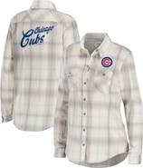 WEAR by Erin Andrews Women's WEAR by Erin Andrews Gray/Cream Chicago Cubs Flannel Button-Up Shirt