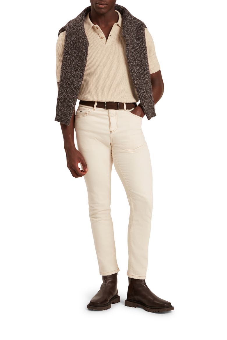 Caleum Waffle Knit Polo Sweater, Alternate, color, NATURAL