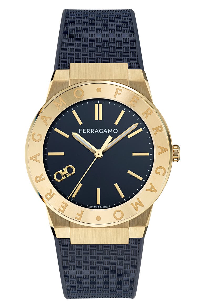 Logo Recycled Polyurethane Strap Watch, 41mm, Main, color, IP YELLOW GOLD