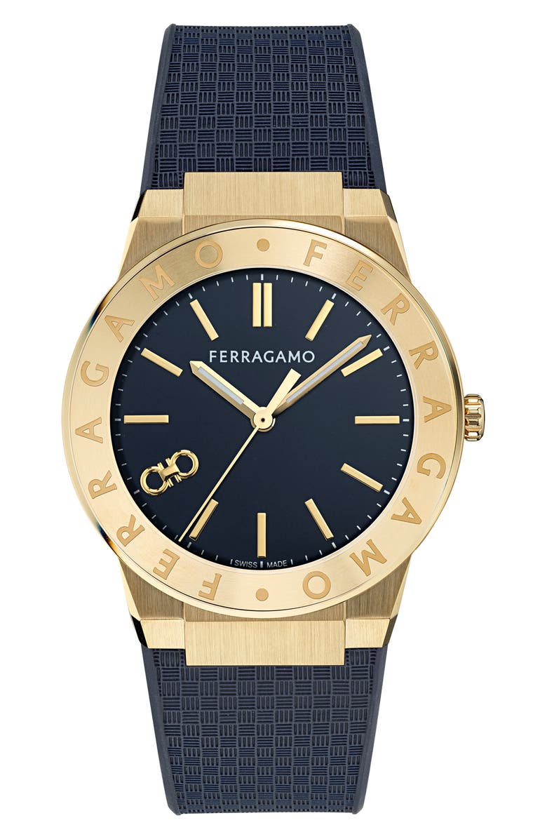 FERRAGAMO Logo Recycled Polyurethane Strap Watch, 41mm, Main, color,