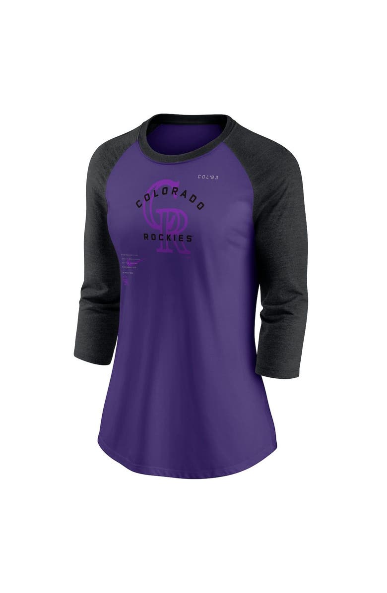 Nike Women's Nike Purple/Black Colorado Rockies Next Up Tri-Blend Raglan 3/4-Sleeve T-Shirt, Alternate, color, Purple