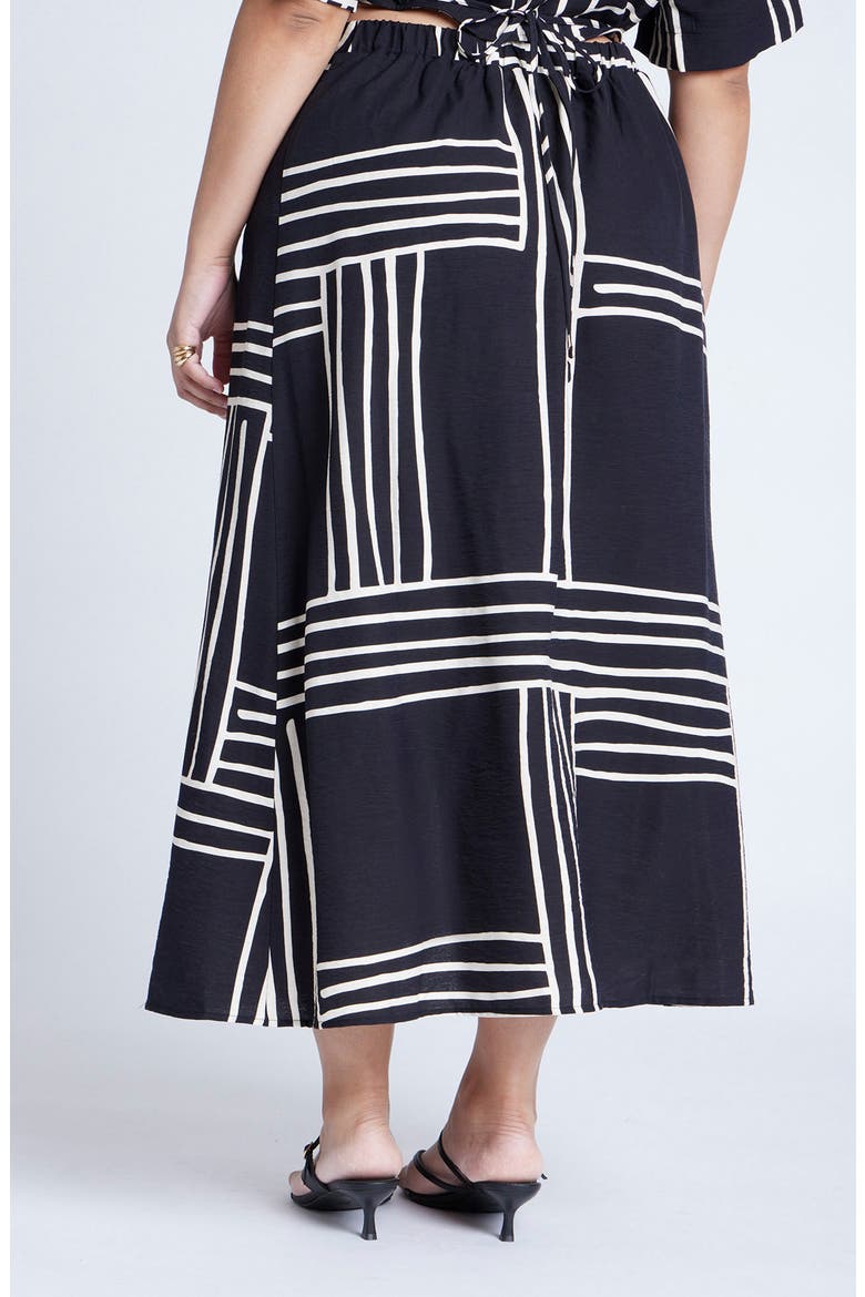 Faux Wrap Midi Skirt, Alternate, color, STRIPE REMIX