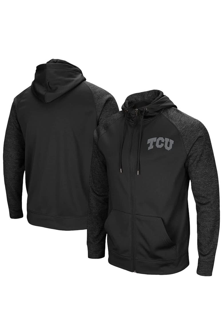 Men's Colosseum Black TCU Horned Frogs Blackout 3.0 Tonal Raglan Full-Zip Hoodie, Main, color, Black