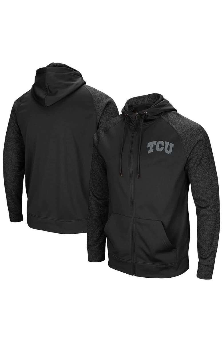 COLOSSEUM Men's Colosseum Black TCU Horned Frogs Blackout 3.0 Tonal Raglan Full-Zip Hoodie, Main, color, Black