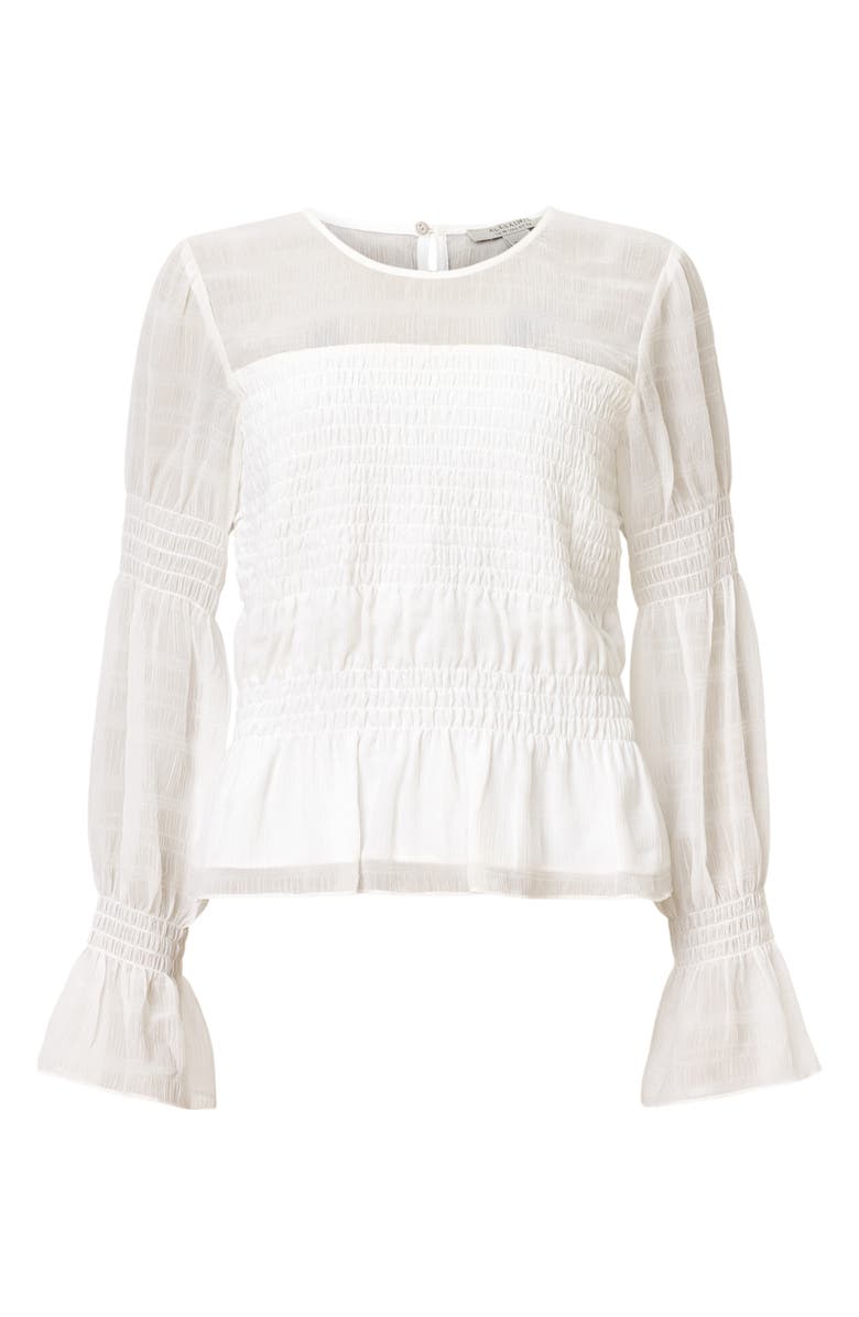 AllSaints Pamela Smocked Ruffle Top, Alternate, color, Snow White