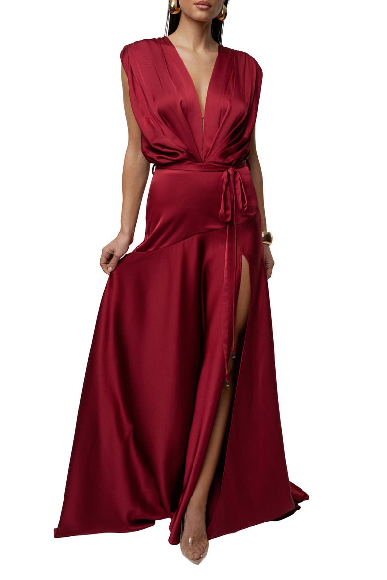 Amalia Satin Maxi Dress, Alternate, color, Red