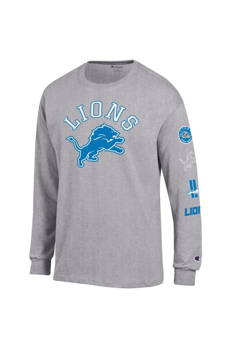 Men's Champion  Heather Gray Detroit Lions Seal Long Sleeve T-Shirt, Alternate, color, Heather Gray
