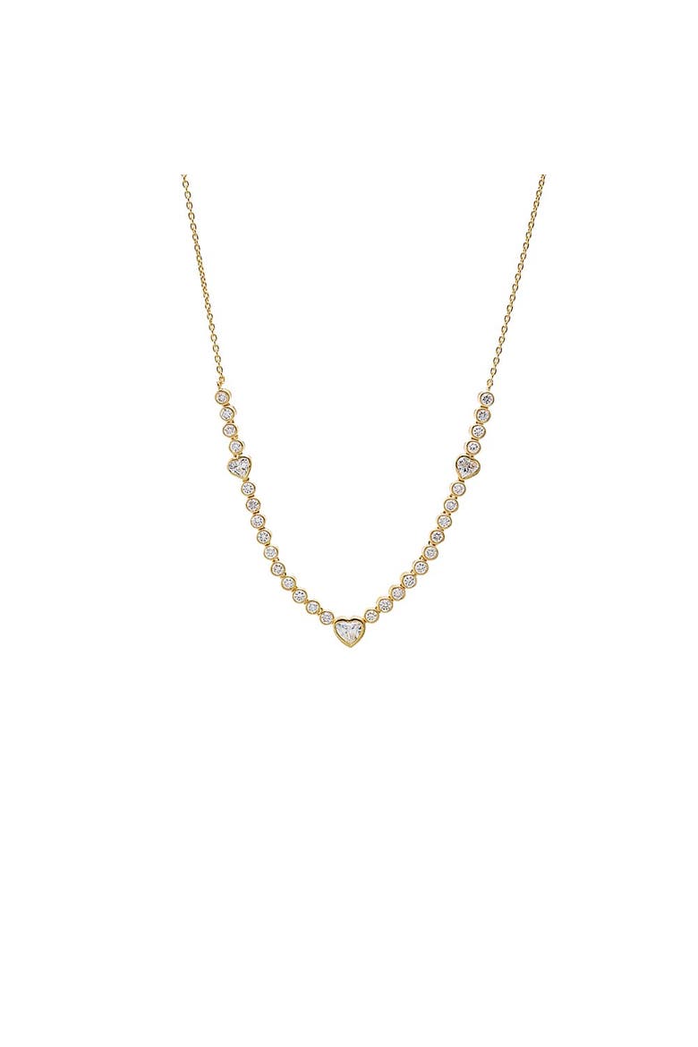 Lab Grown Diamond Bezel Heart Center Tennis Necklace, Main, color, Gold