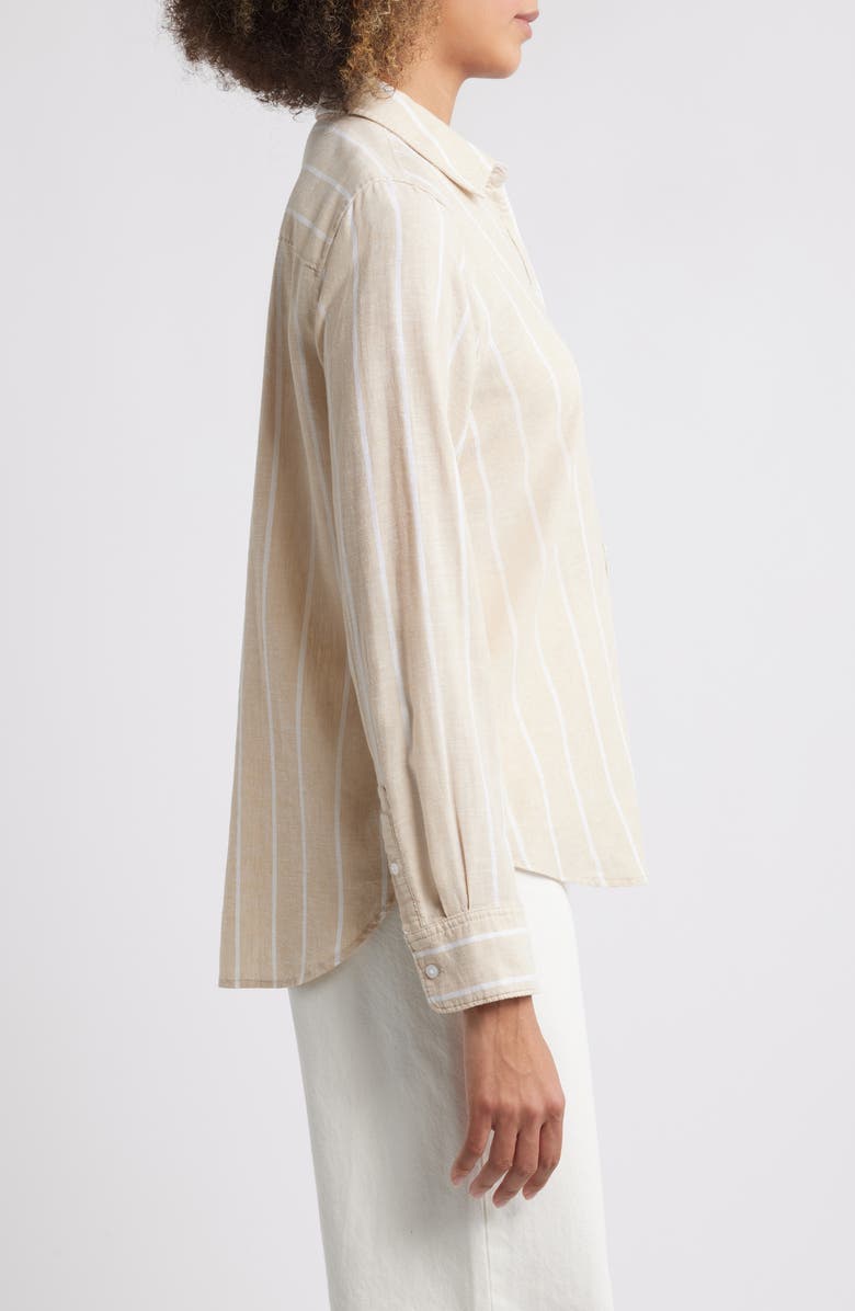 Caslon<sup>®</sup> Linen Blend Button-Up Shirt, Alternate, color, Tan Shore- White Rhode Stripe