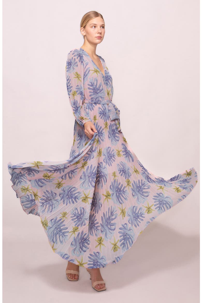 Tie Waist Long Sleeve Pleated Maxi Dress, Alternate, color, PINK LILAC