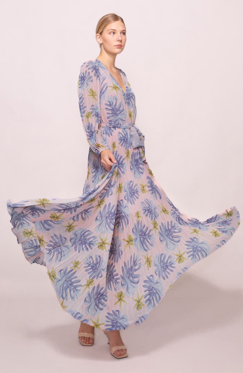 MELLODAY Tie Waist Long Sleeve Pleated Maxi Dress, Alternate, color, Pink Lilac