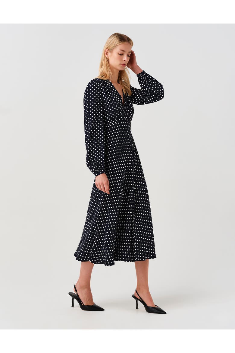 Francesca Spot Button Through Midi Dress, Alternate, color, Navy Spot