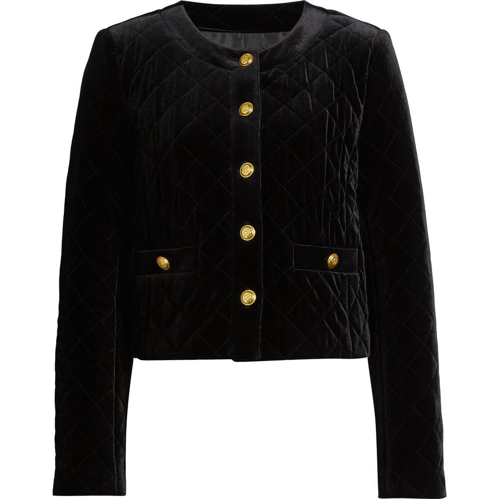 Tahari Asl Quilted Crop Velvet Jacket In Black