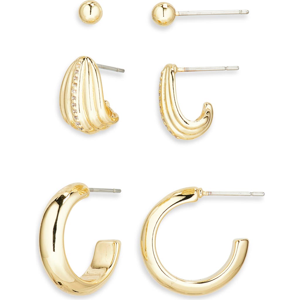 Nordstrom Rack Set Of 3 Assorted Cubic Zirconia Earrings In Gold