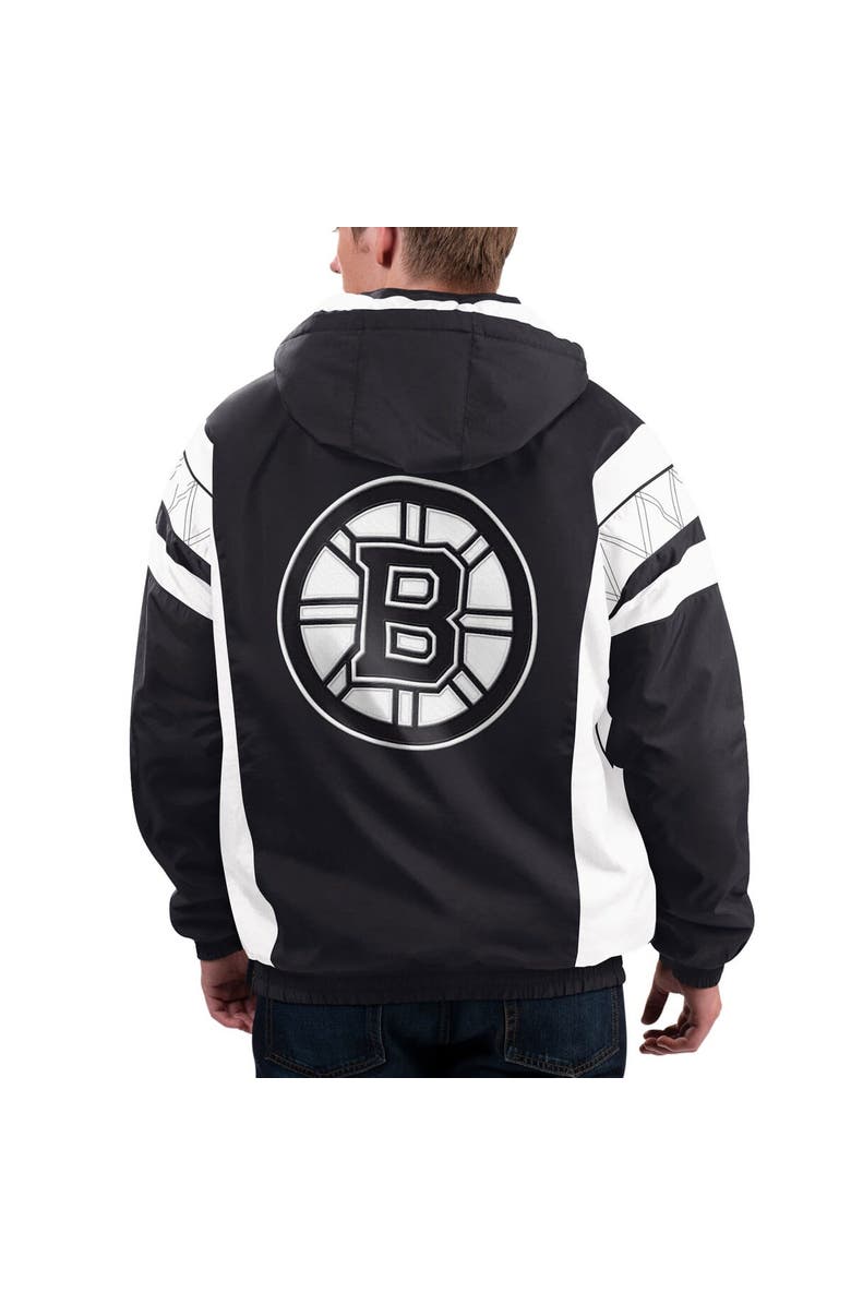 STARTER Men's Starter x NHL Black Ice Black/White Boston Bruins Home Team Half-Zip Pullover Hoodie, Alternate, color, Black