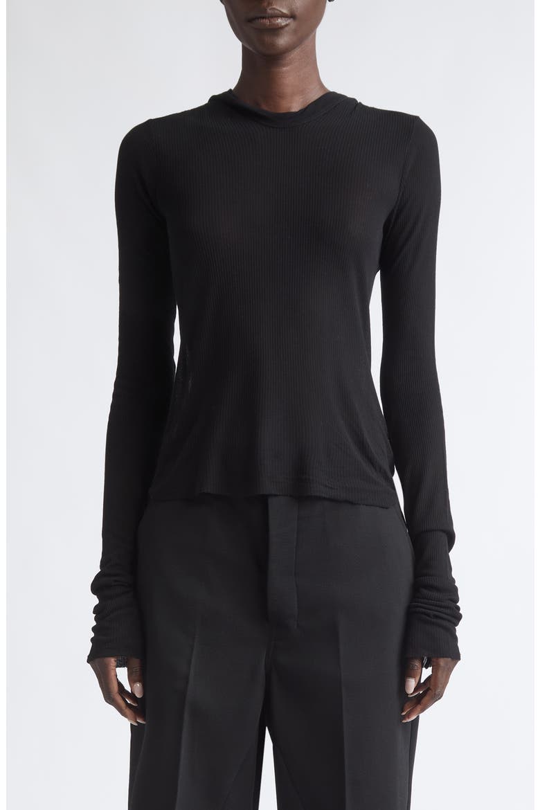 Rib Crop Sweater Hoodie, Main, color, BLACK