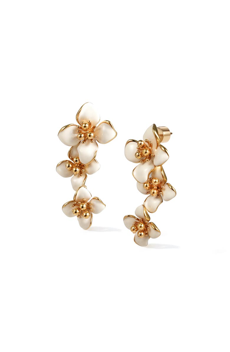 RETRO CHIC Iris Blossom Earrings, Main, color, White & Gold