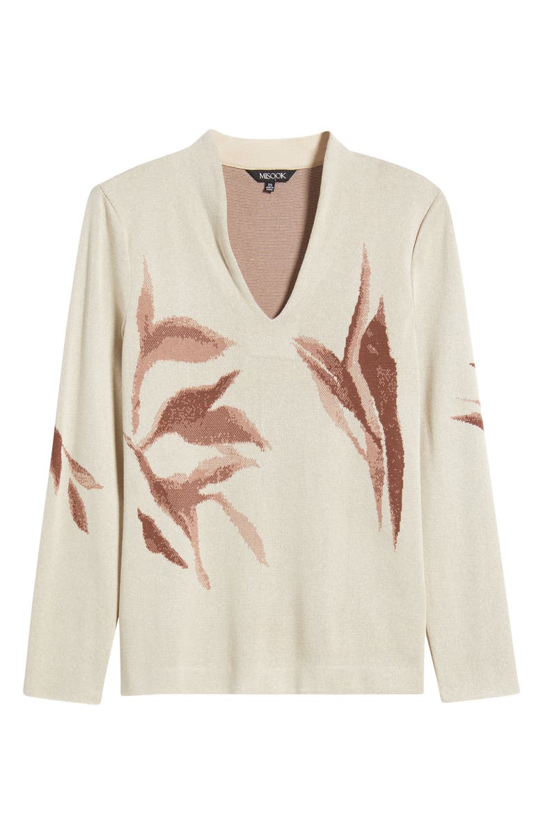Misook Botanical Jacquard Knit Top, Alternate, color, Biscotti/ Charmeuse/ Truffle