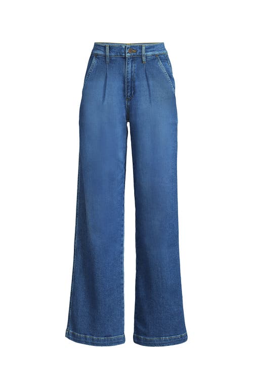 Lands' End High Rise Soft Denim Pleated Wide Leg Trousers In Indigo Tide Blue