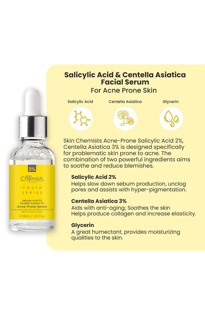 SKINCHEMISTS Salicylic Acid & Centella Asiatica Facial Serum 30ml for Acne Prone Skin, Alternate, color,