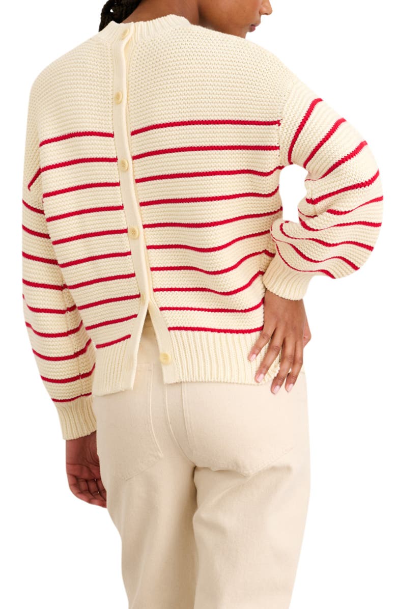 Alex Mill Women's Stripe Button Back Cotton Crewneck Sweater, Alternate, color,