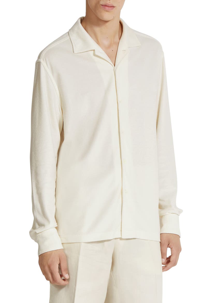 Sponge Cotton & Silk Knit Button-Up Shirt, Main, color, CALCARE