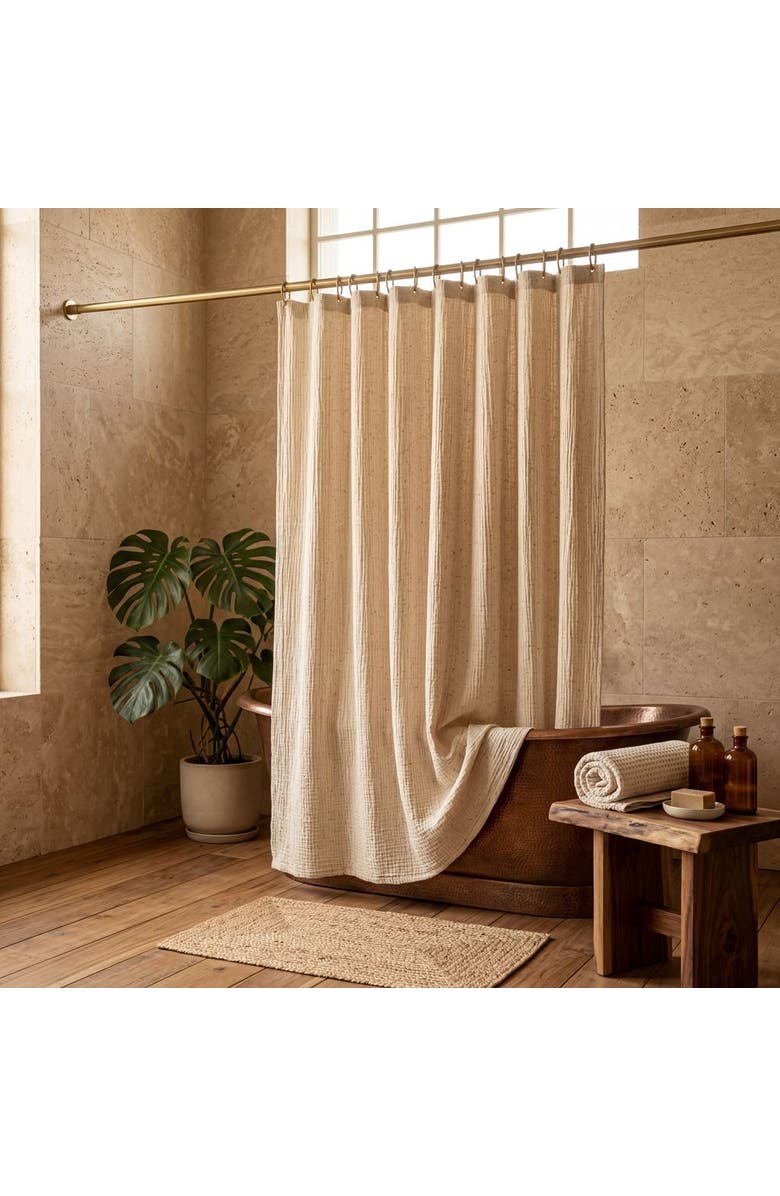 Oliviera Home Soho Supersoft 4-Layer Cotton Gauze Shower Curtain, Alternate, color, Ecru Black Dots